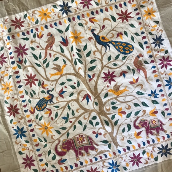 hand embroidered Other - Stitched wall hanging India peacock elephants